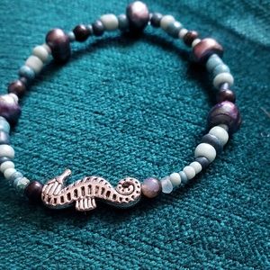 Seahorse Bracelet with Black Pearls & Black Opals